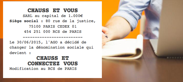 exemple annonce legale changement de denomination sociale